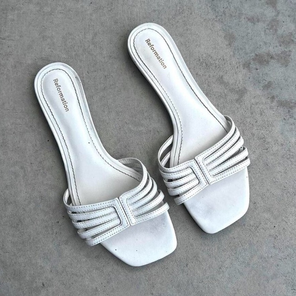 Reformation White Strappy Slide Sandals Women’s 6.5